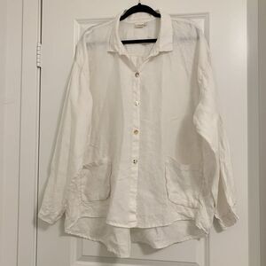 KLEEN Sz 1X 100% Linen button down Long Sleeve Shirt shacket white pockets